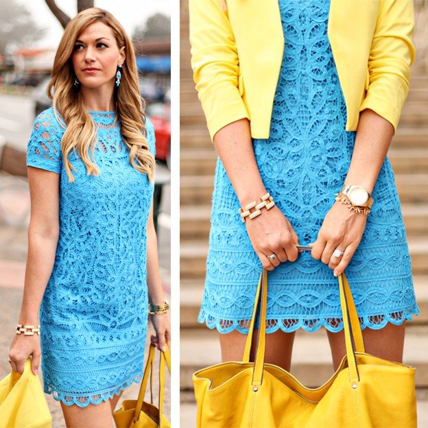 Желтое с синим платье