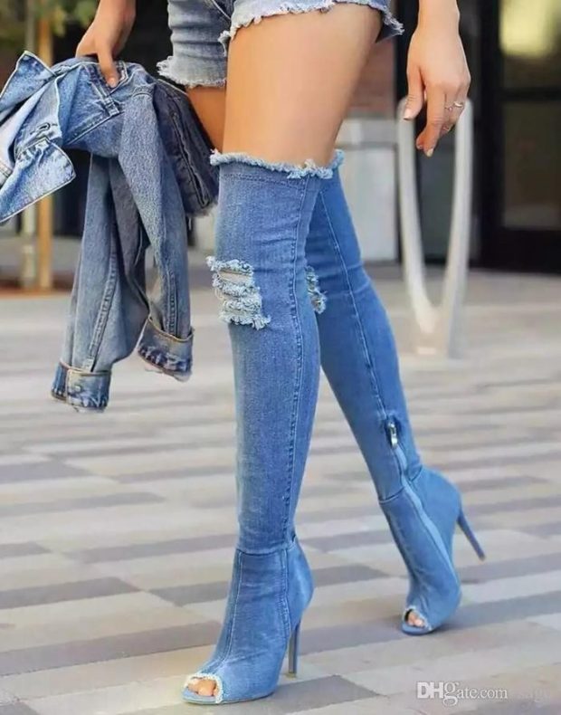 джинсовые сапоги-чулки высокие