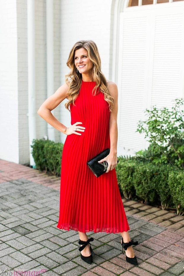 Что одеть на новогодний корпоратив: красное длинное платье