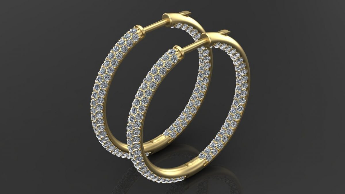 Серьги кольца с бриллиантами из белого золота