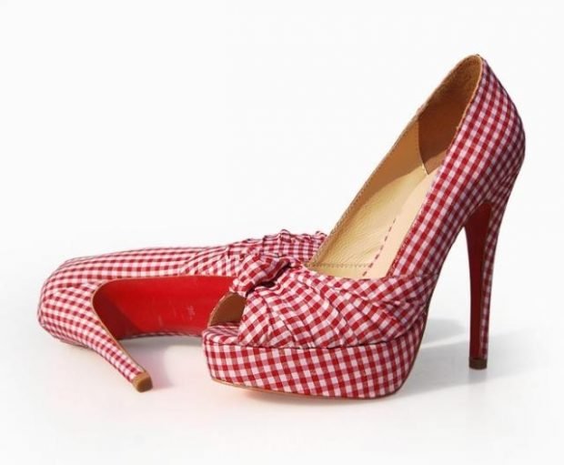 Туфли женские весна лето: на высоком каблуке красные с белым клетка 