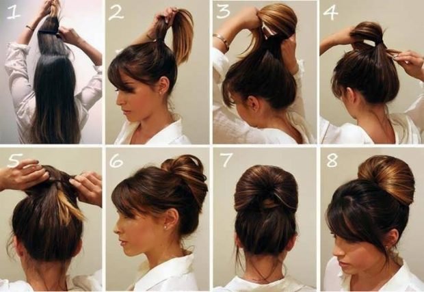 Как сделать красивый пучок на средние волосы своими руками
