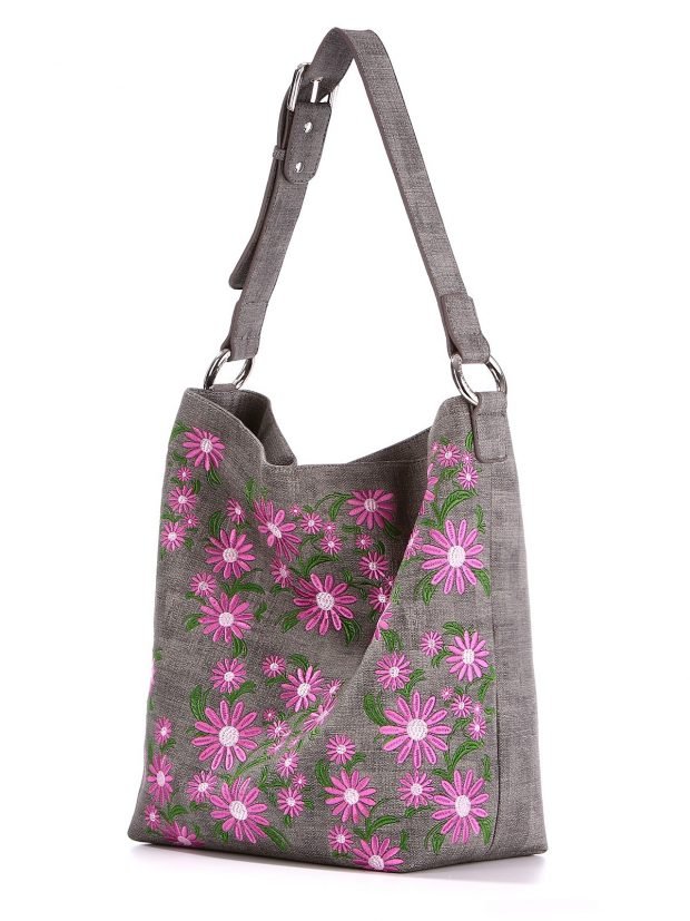 женские сумки весна лето 2022 2023: серая с розовыми цветами из ткани