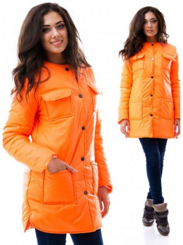 демисезонная куртка оранжевая средняя длина