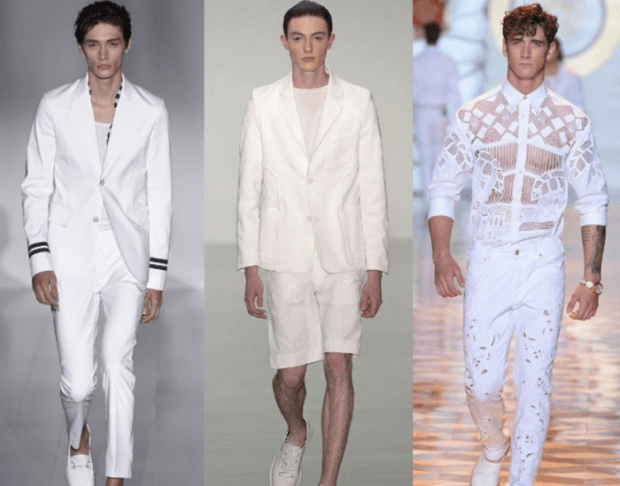 мужская мода 2022 весна лето: белый брючный костюм шорты белый под жакет в тон белые штаны рубашка